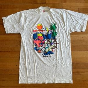 Vintage 90s Neon Bahamas Palm Tree Adult T Shirt XL Mens Vtg White Single Stitch